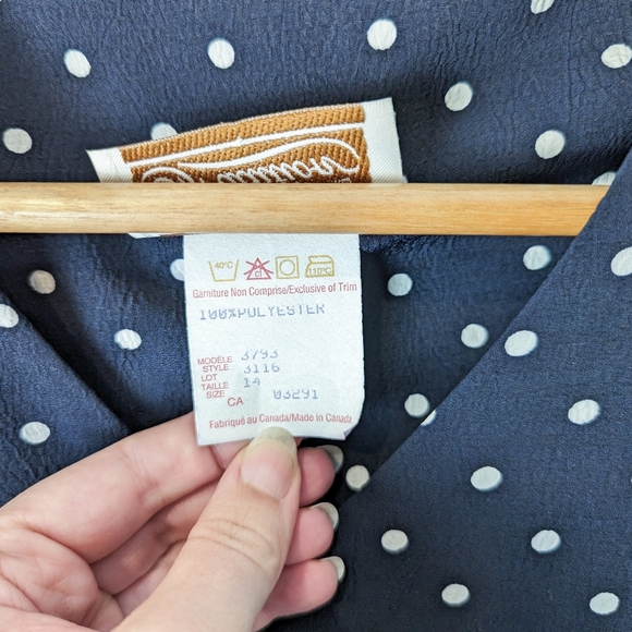 M/L Vintage Traditions Polka Dot Maxi Dress Navy White Button Up Tie Pleated - Picture 10 of 11